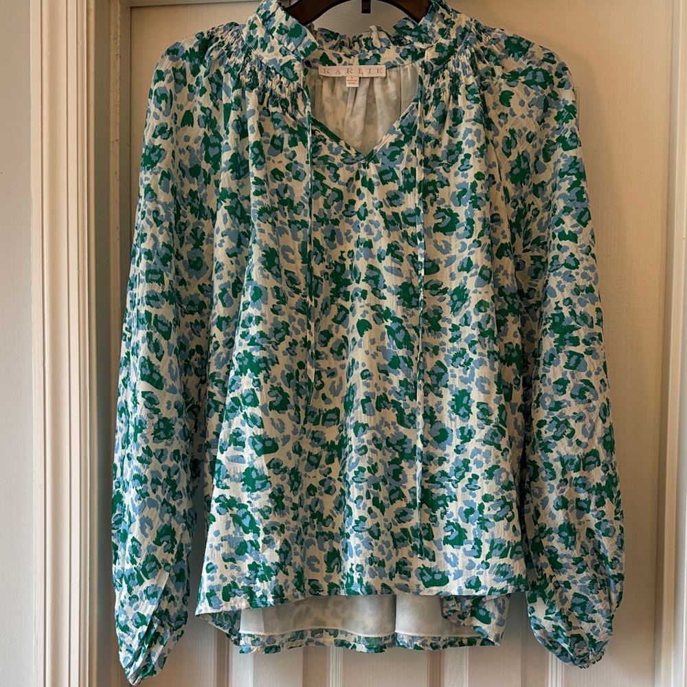 Karlie Blue and Green Floral Blouse